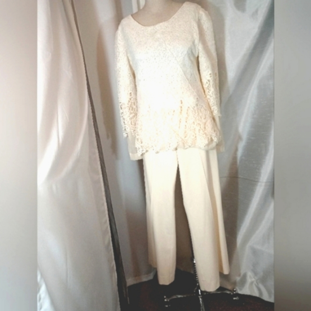 The Limited Pants+Blouse: Lace/Satin Lined, Long Sleeve, Wide Leg(30Wx29L) Sz. 2